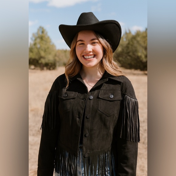 Juicy Couture Jackets & Blazers - Juicy Couture Black Fringe Trucker Oversized Jacket- Size XS